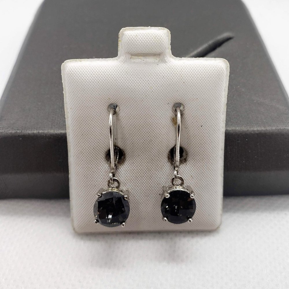 Black Topaz European Drop Sterling Silver Earrings
